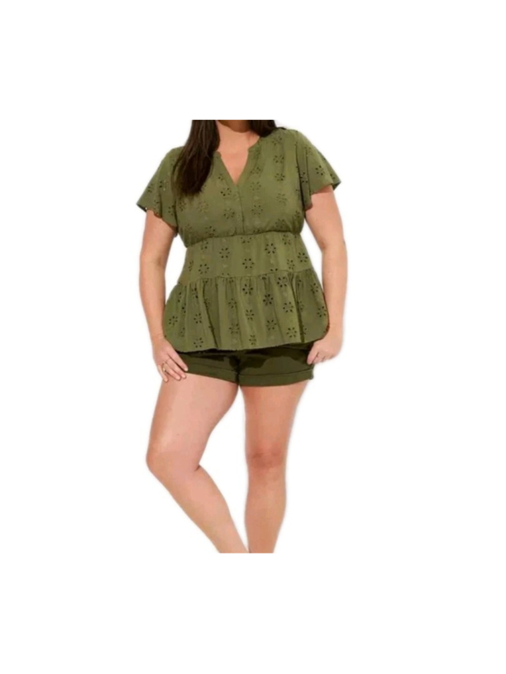 Torrid Blouse Womens 0 Olive Green Eyelet Embroidered Fairy Cottagecore Boho